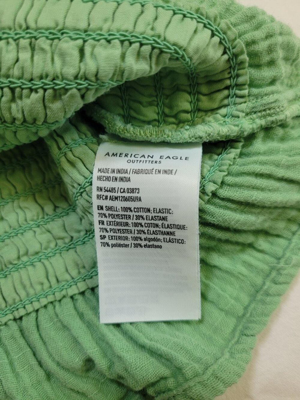 American Eagle Smocked Ruffle Crop Top Tank Medium Green Boho Chic Y2K - Picture 7 of 8